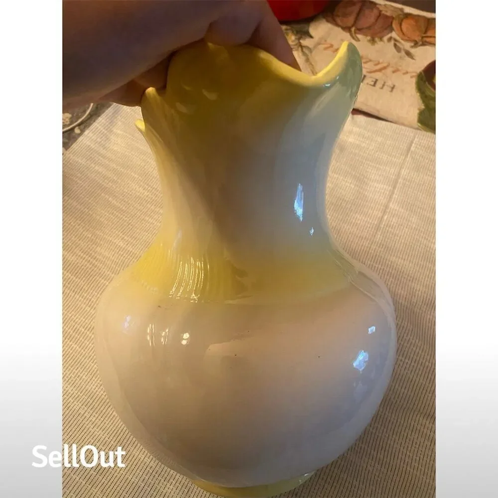 Belleek Vintage Yellow Ceramic Decorative Pitcher Figurine